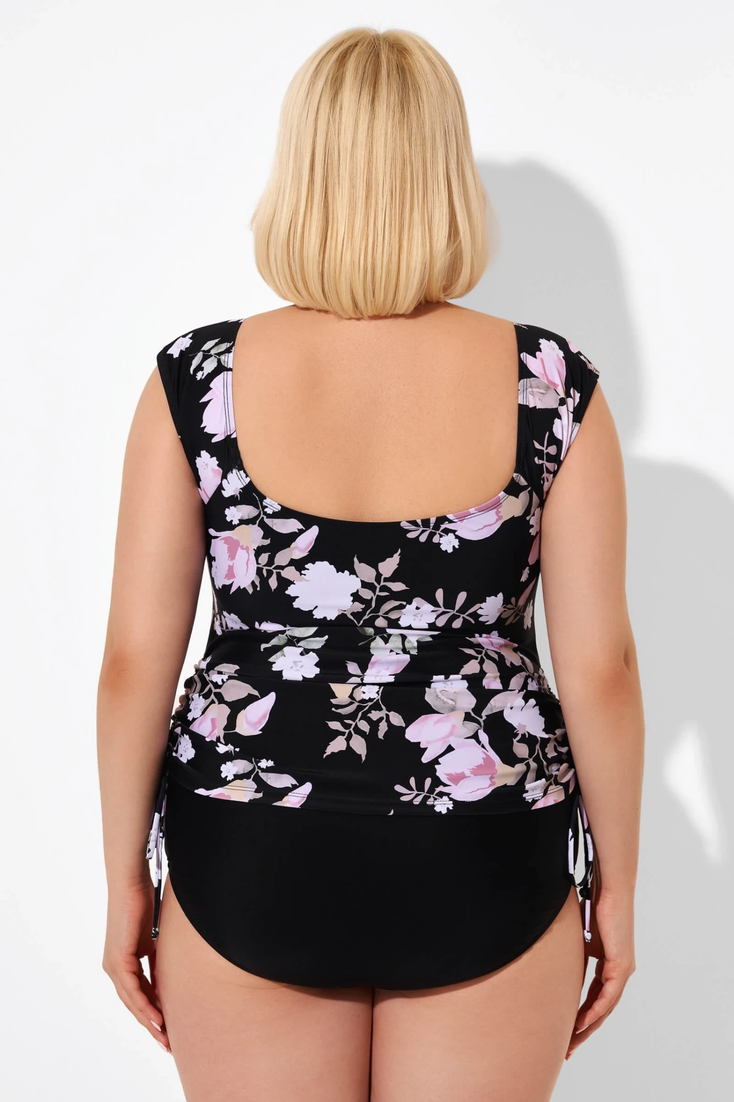 Floral Printed Adjustable Tankini Top With Sleeves - Image 2