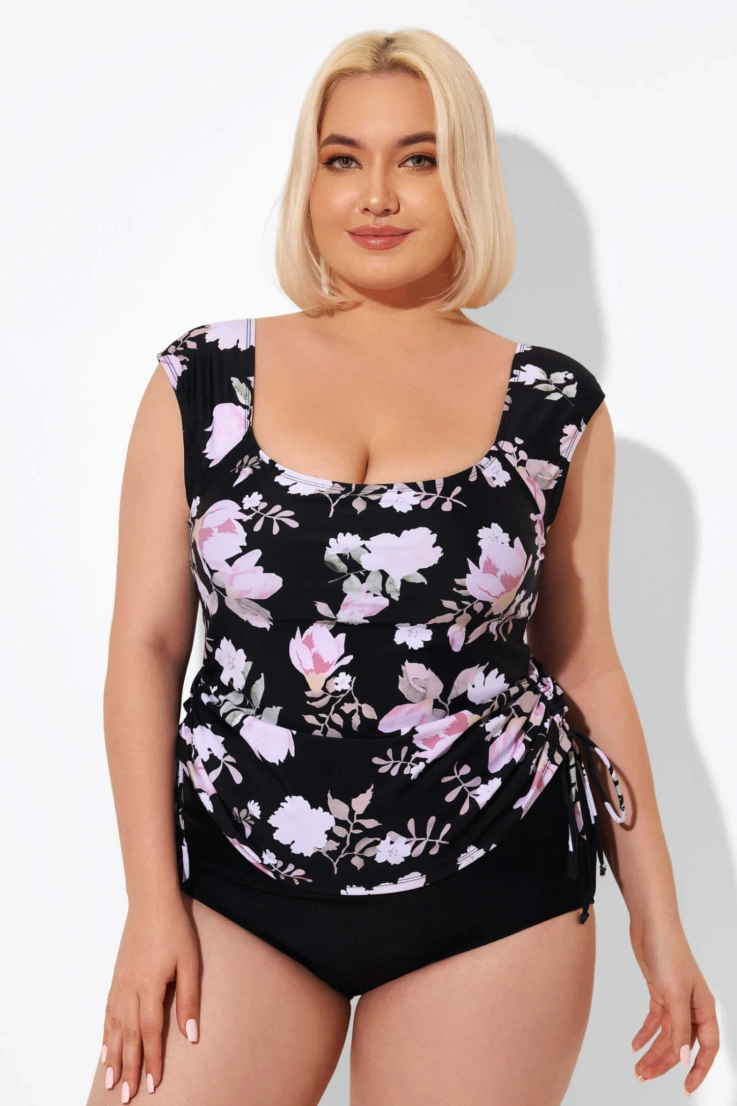 Floral Printed Adjustable Tankini Top With Sleeves - Image 4