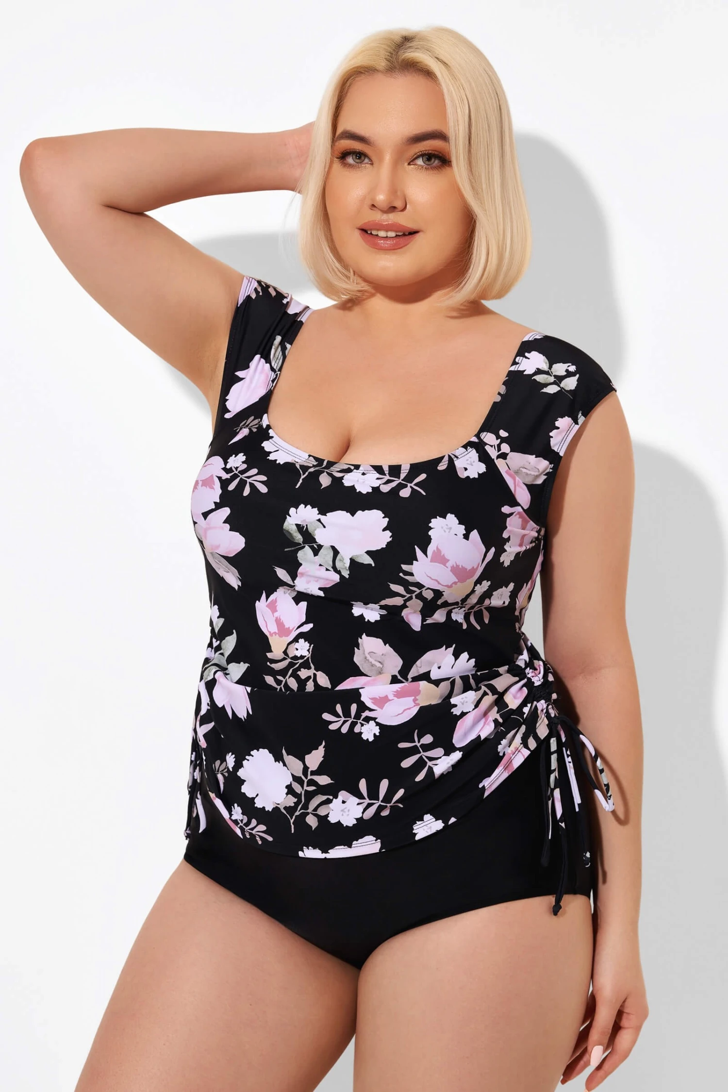 Floral Printed Adjustable Tankini Top With Sleeves - Image 5