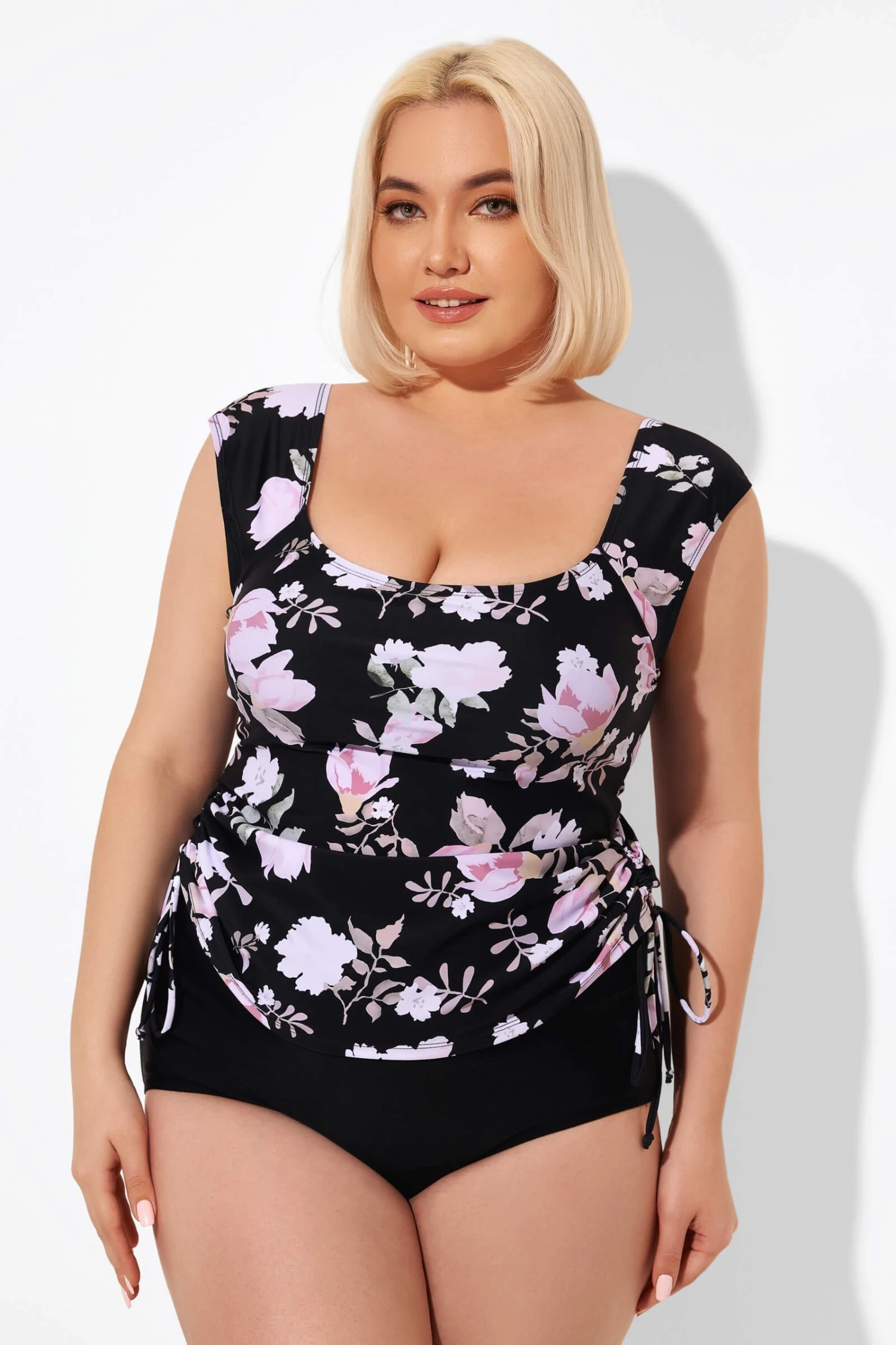 Floral Printed Adjustable Tankini Top With Sleeves - Image 6