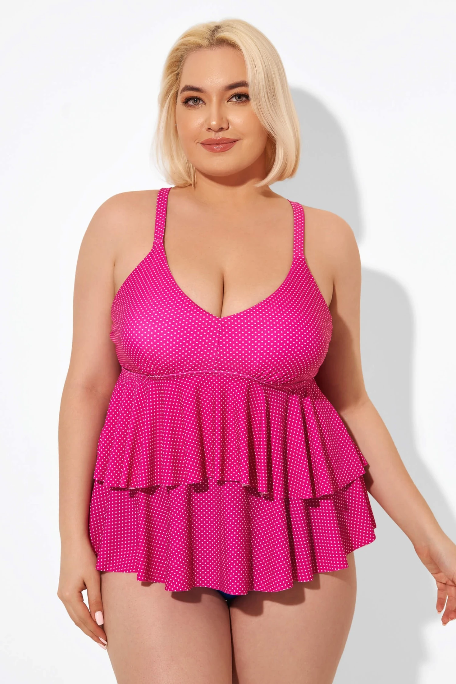 Pink V-neck Tankini Top With Ruffled Hem - Image 6