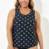 Black Fashionable Polka Dot Coverage Tankini Top