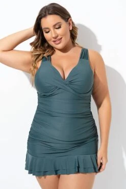 Green Twist Front Shirred Underwire Tankini Top