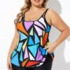 Colorful Adjustable Strap Geometric Print Tankini Top