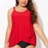 Solid Red Flowy Front Full Straight Back Tankini Top