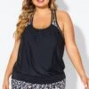 Leopard Print T-Back Blouson Tankini Top