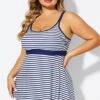 Blue＆White Stripe Adjustable Strap Tankini Top