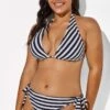Self Tie Striped Ribbed Triangle Bikini Set