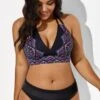 Black And Purple Printed Halter Sexy Bikini Set