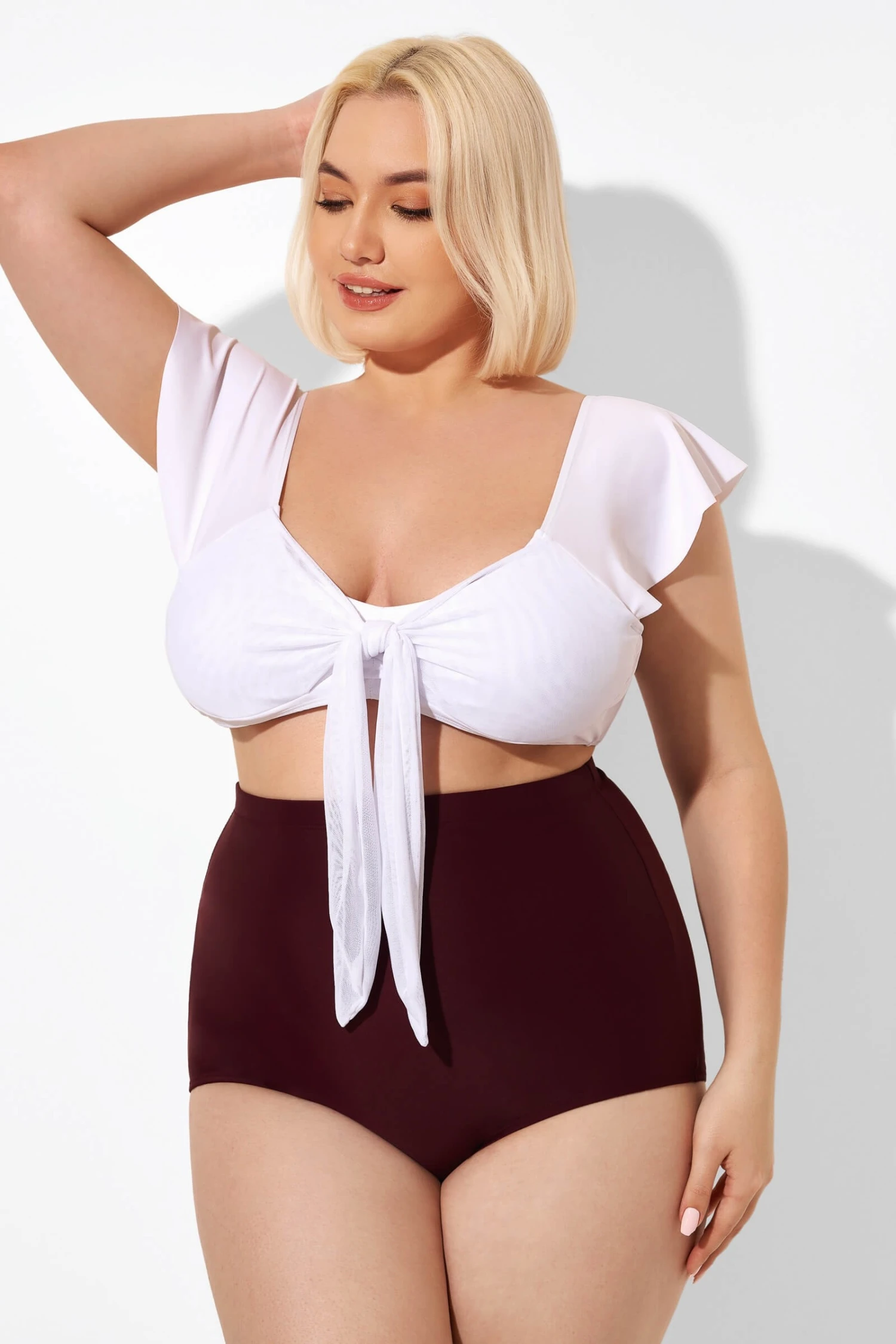 White Cap Sleeve Tie-front Bikini Top - Image 3