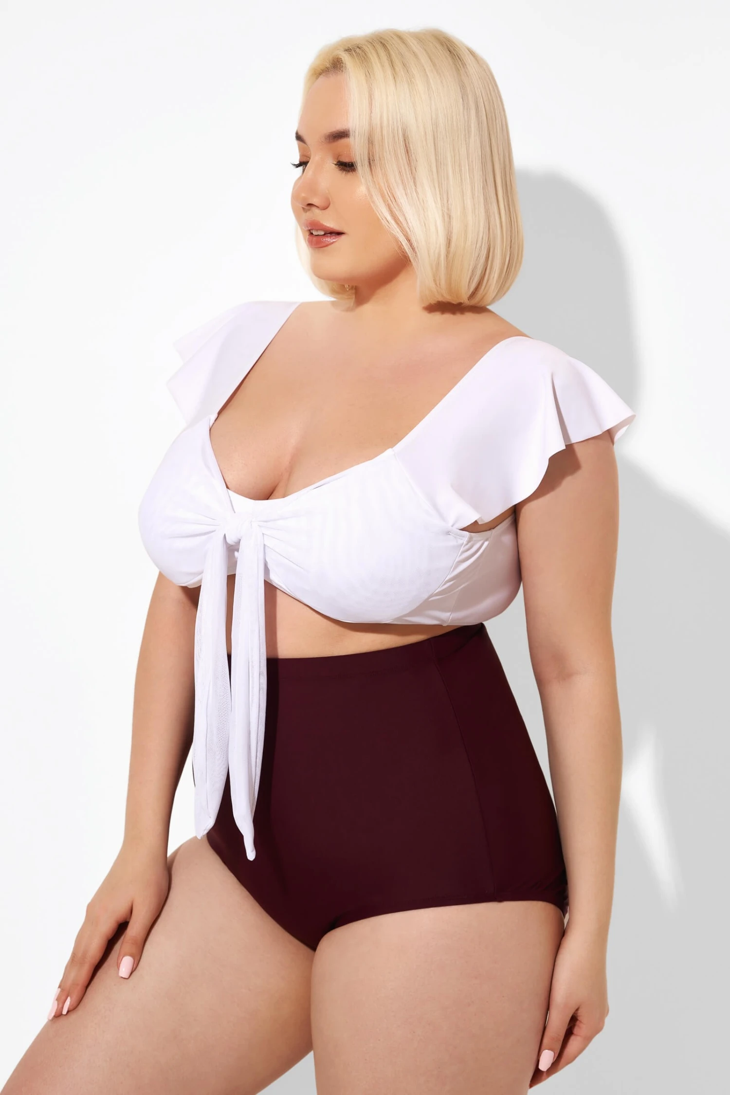 White Cap Sleeve Tie-front Bikini Top - Image 4