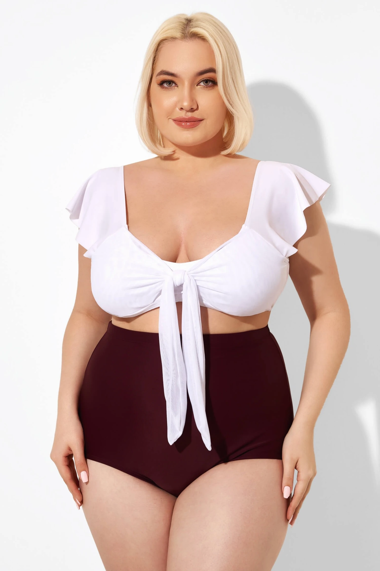 White Cap Sleeve Tie-front Bikini Top - Image 5