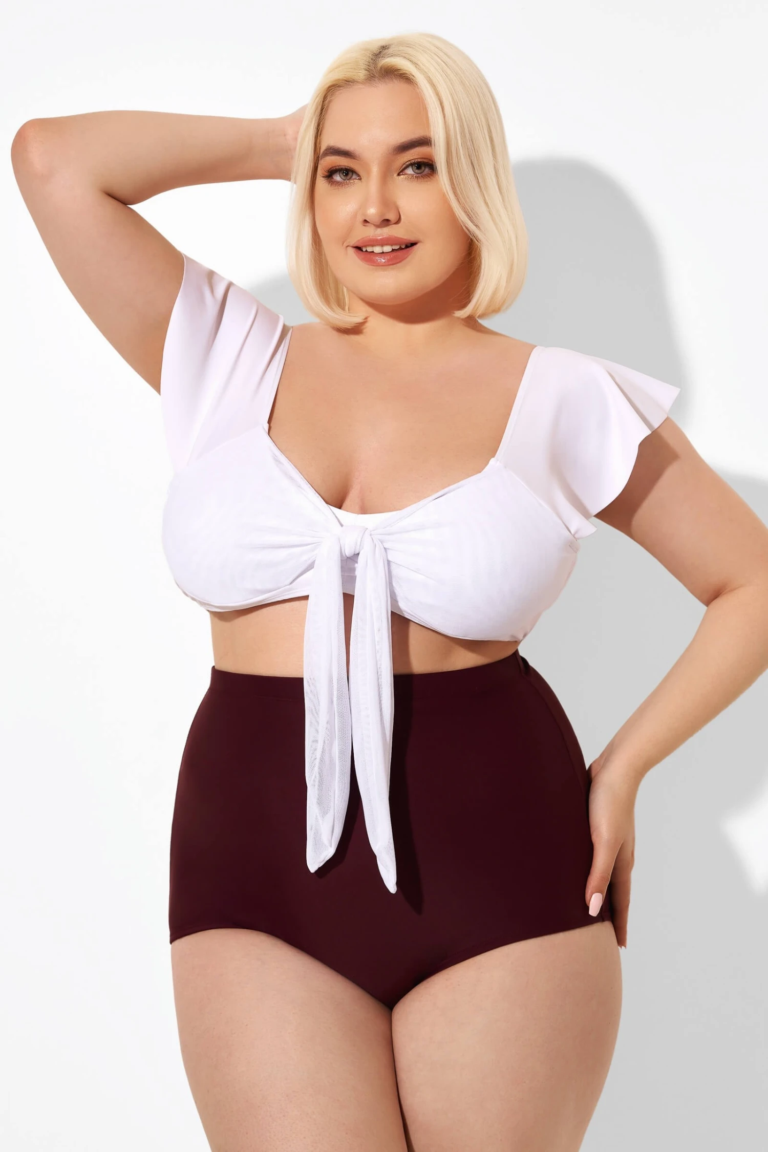 White Cap Sleeve Tie-front Bikini Top - Image 6
