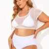 White Self-tie Halter Straps Mesh Crop Bikini Top