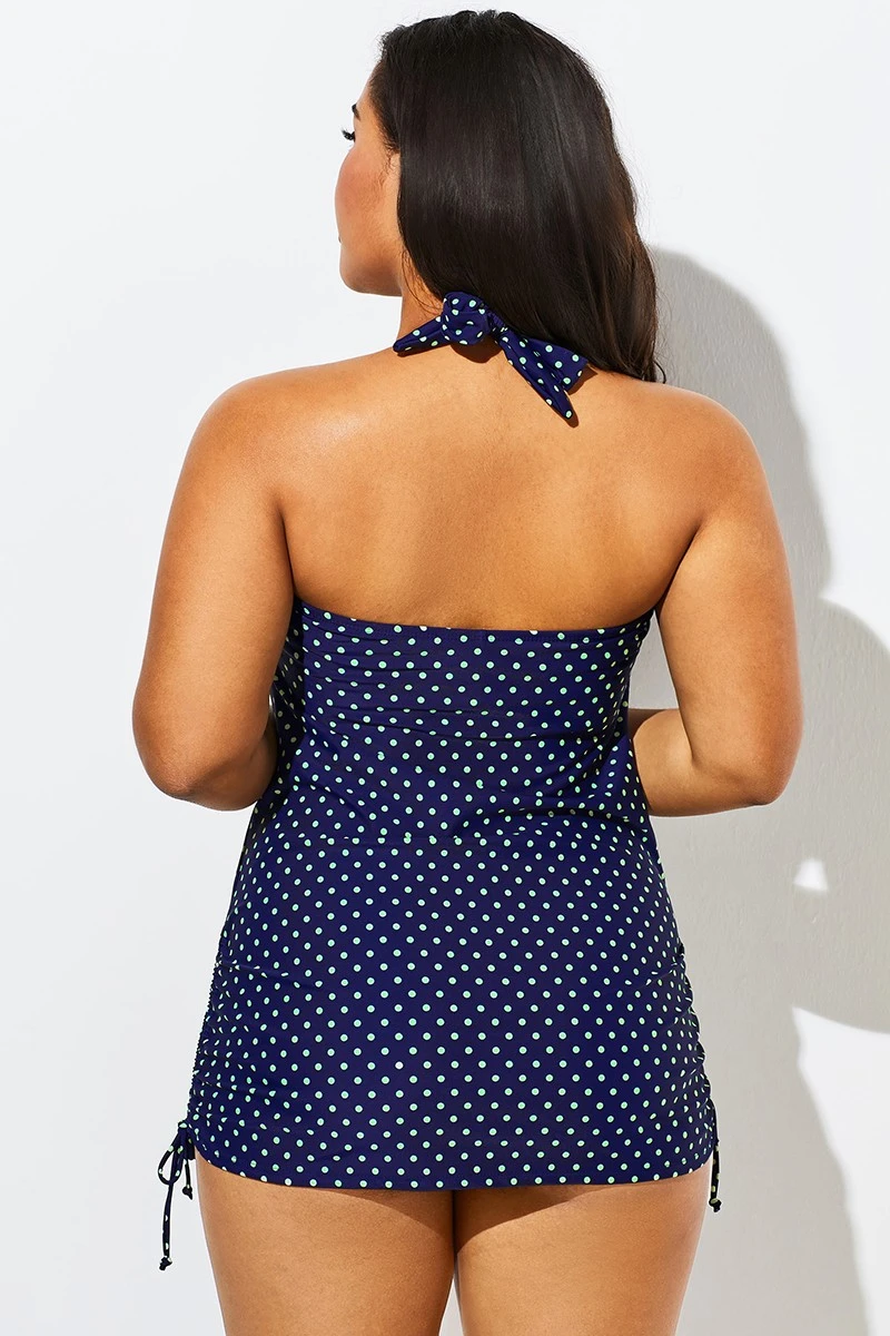 Blue Polka Dot One Piece Swimsuit For Women - Image 2