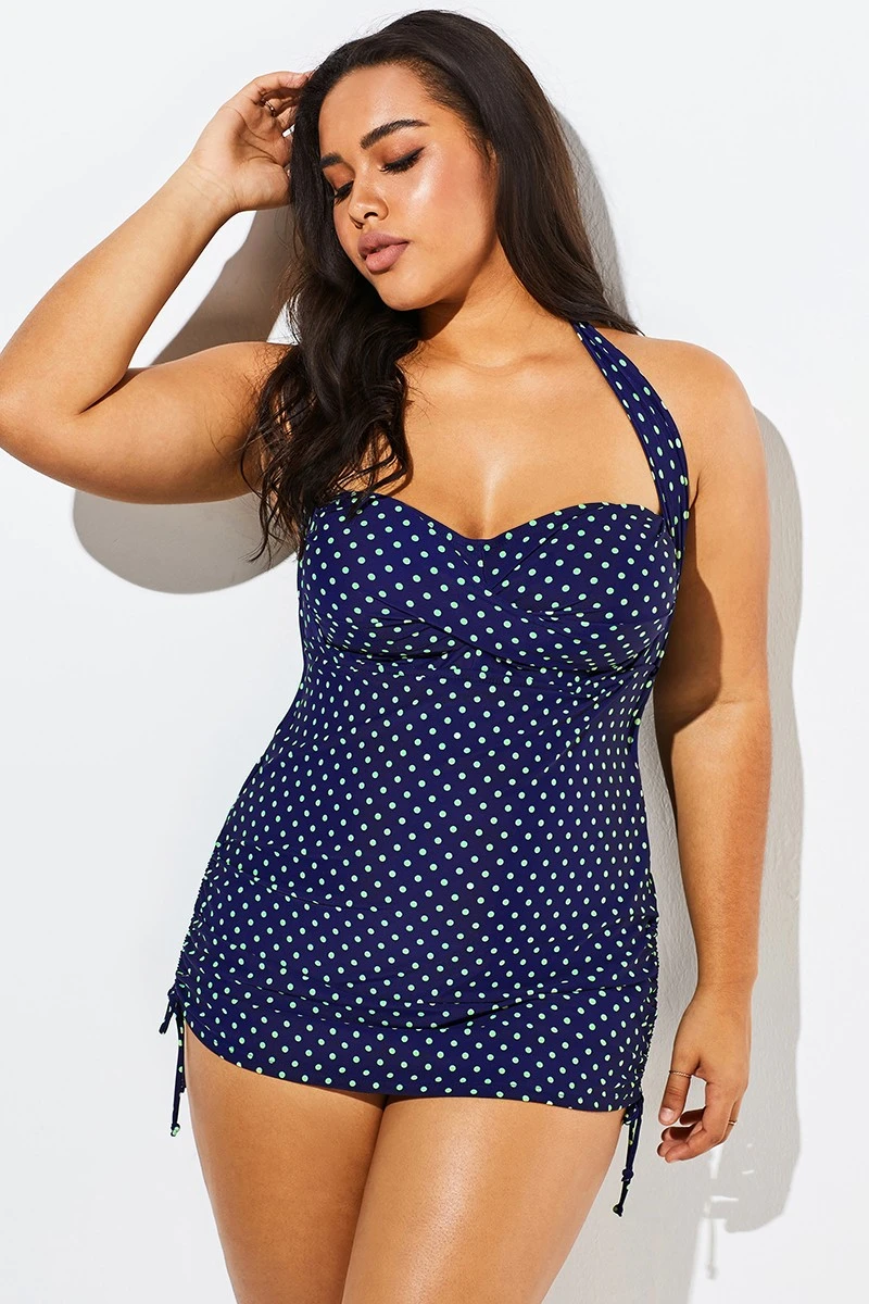 Blue Polka Dot One Piece Swimsuit For Women - Image 4