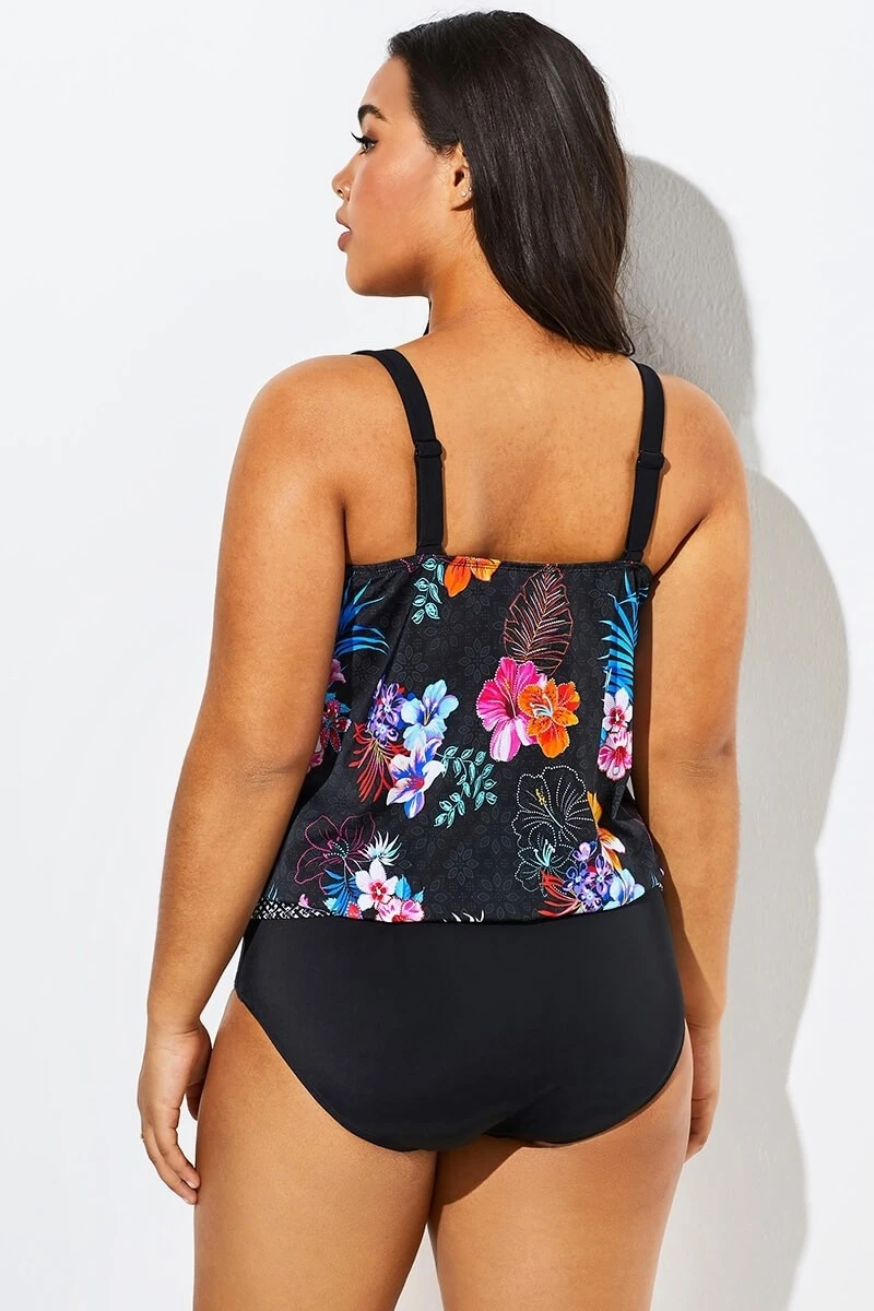 Hawaiian Printed Blouson One Piece Swimsuit - Image 2