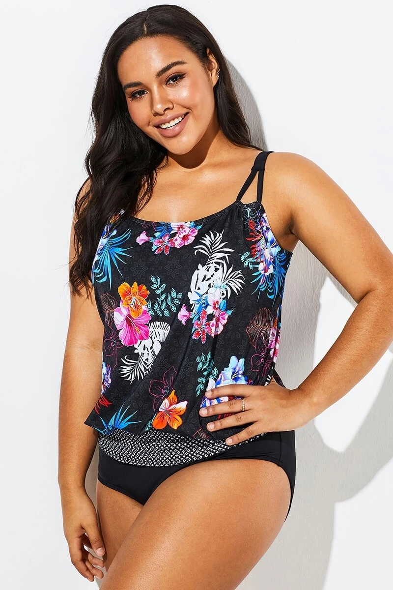 Hawaiian Printed Blouson One Piece Swimsuit - Image 4