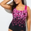 Gradient Exploded Floral Sport One Piece Swimsuit