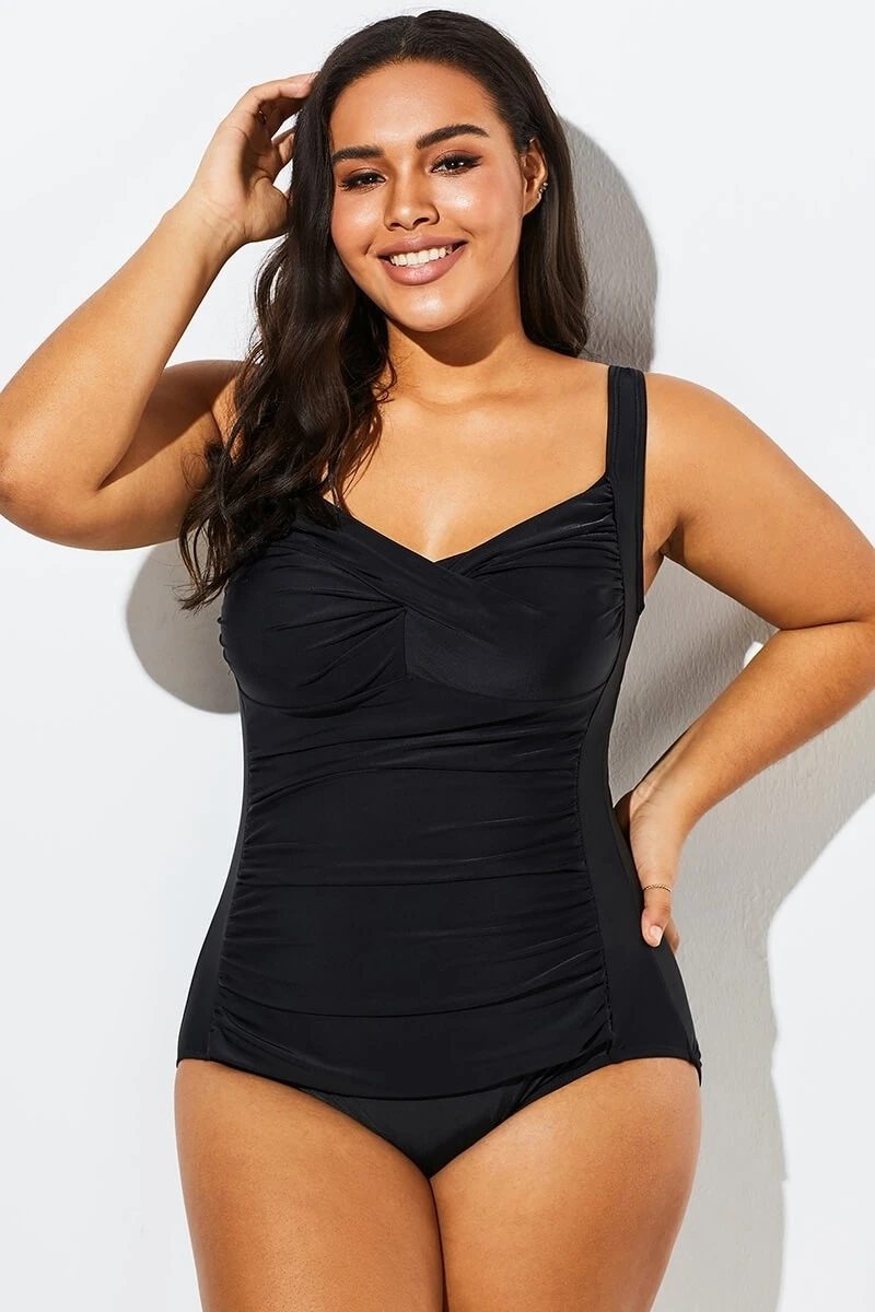 Black Twist Front Push Up One Piece Swimsuit - Image 4