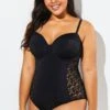 Black Backless Crochet Underwire One Piece Swimsuit