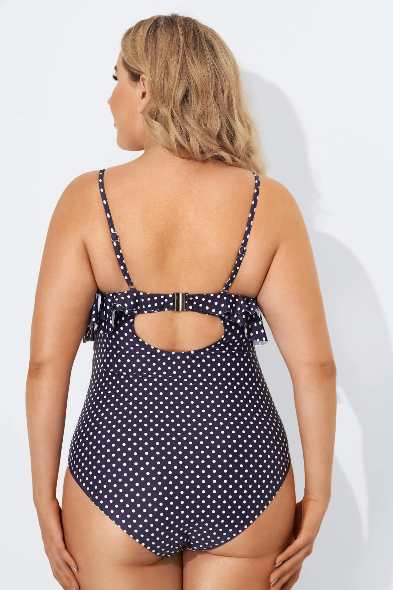 Navy Scoopneck Dot Tiered One Piece Swimsuit - Image 2