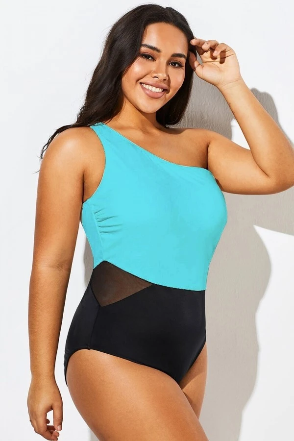 Vintage Mesh One Shoulder One Piece Swimsuit - Image 3