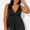 Black Crochet Side Slit V-Neck Graceful Swimdress