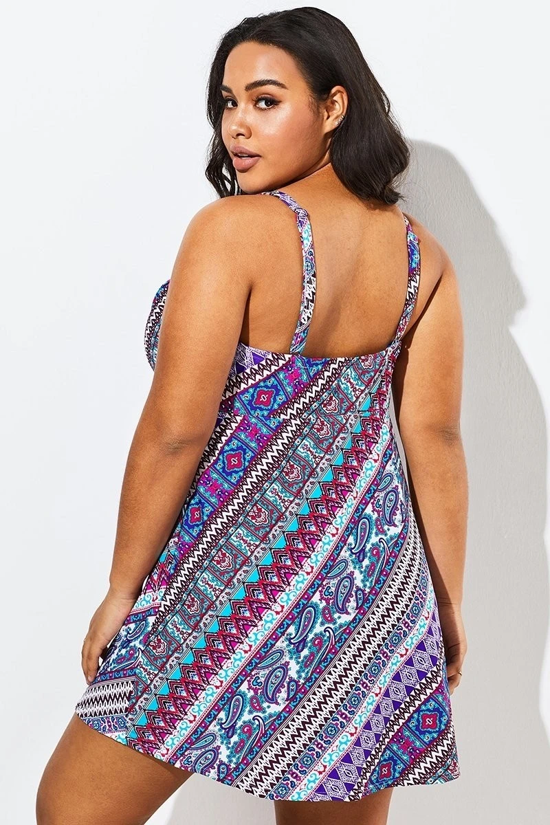 Technicolor Stylish Tie Front Underwire Swimdress - Image 2