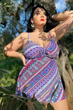 Technicolor Stylish Tie Front Underwire Swimdress