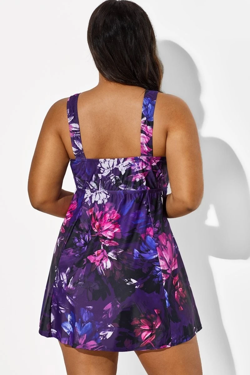 Multicolored Lotus Tie Front V-Neck Swimdress - Image 3