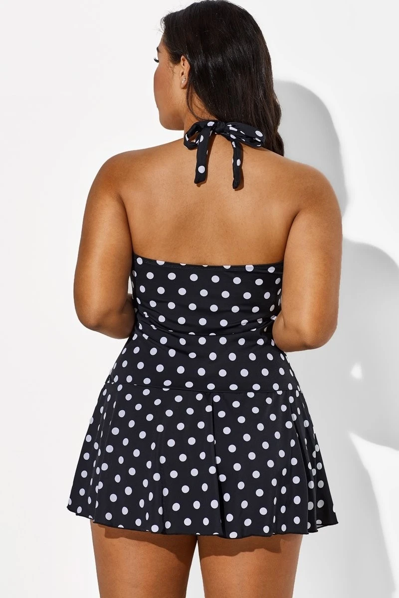 Black Halter Sweetheart Polka Dot Sexy Swimdress - Image 6