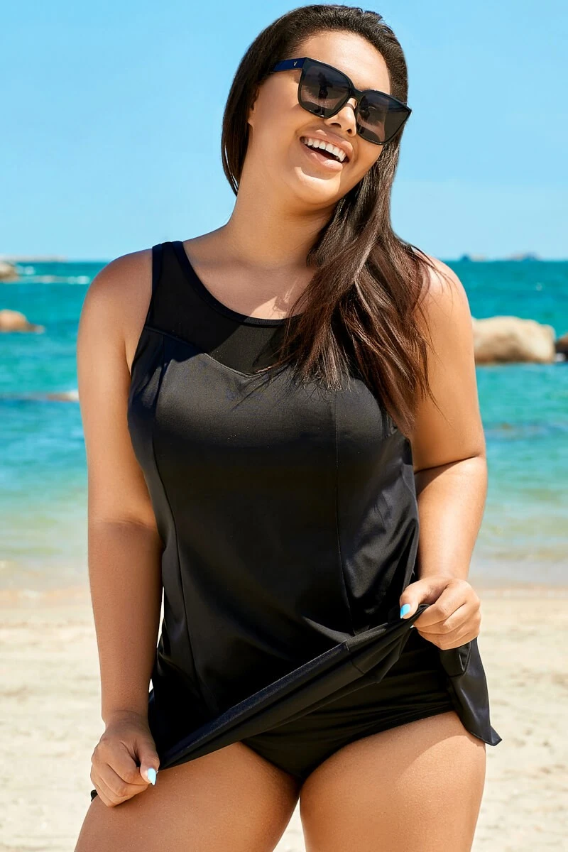 Black Elegant Women Mesh High Neck Swimdress - Image 3