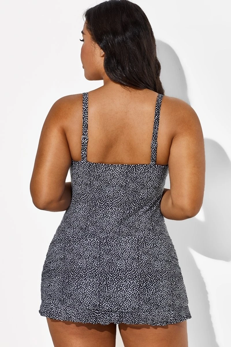 Black Twist Front Sweetheart Neckline Ruffle Swimdress - Image 6