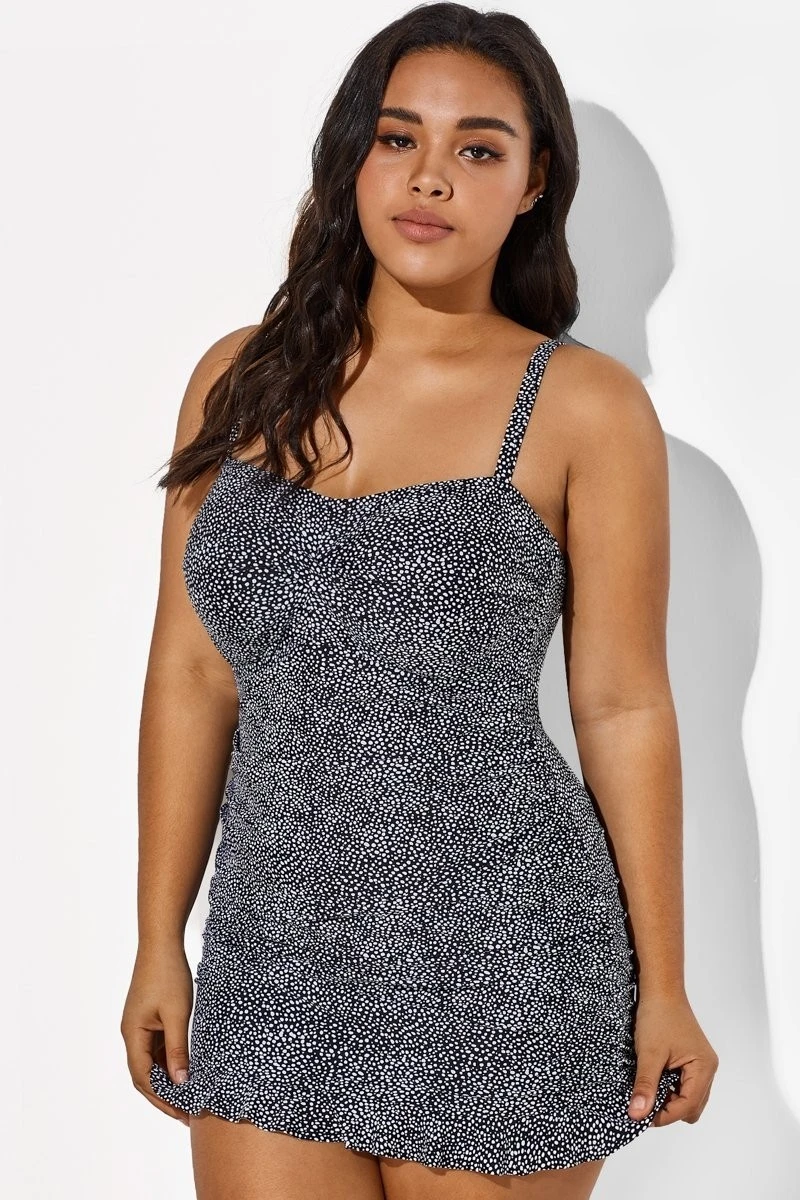 Black Twist Front Sweetheart Neckline Ruffle Swimdress - Image 3