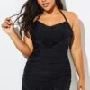 Solid Black Fringe Ruffle Hem Bandeau Swimdress