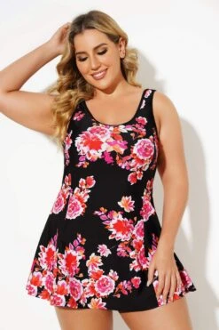 Scoopneck Floral Printed Vintage Women Swimdress