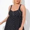 Black Dot Retro Round Neck Wide Strap Swimdress