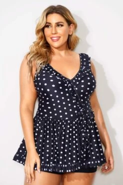 Polka Dots Ruffle V-neck Classic Women Swimdress