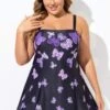 Elegant Ombre Butterfly Print Square Neck Swimdress