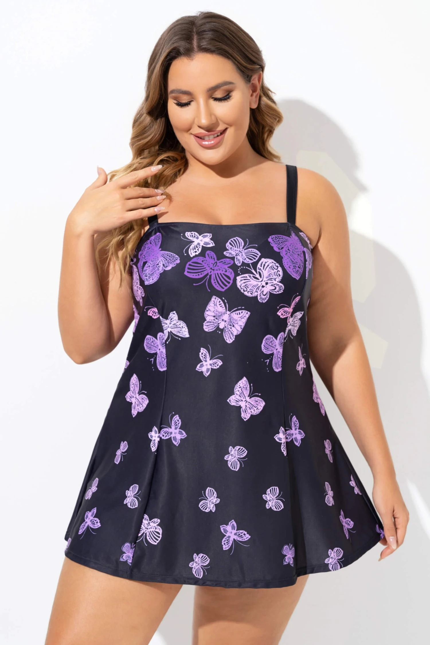 Elegant Ombre Butterfly Print Square Neck Swimdress