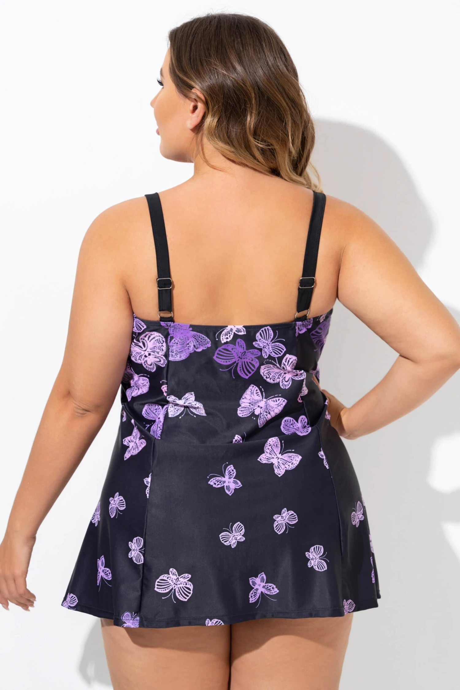 Elegant Ombre Butterfly Print Square Neck Swimdress - Image 2