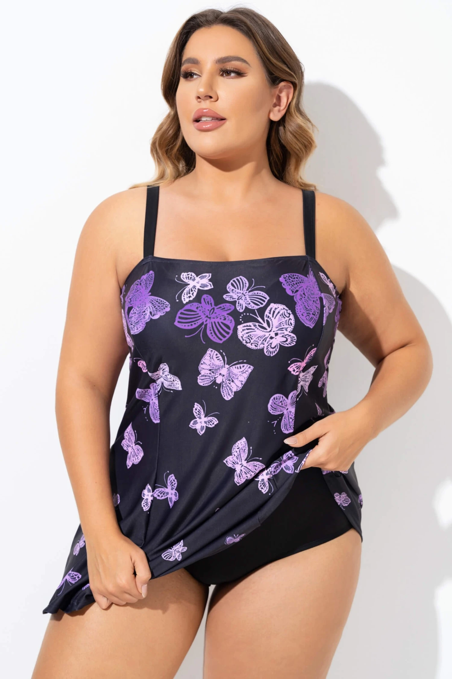Elegant Ombre Butterfly Print Square Neck Swimdress - Image 4