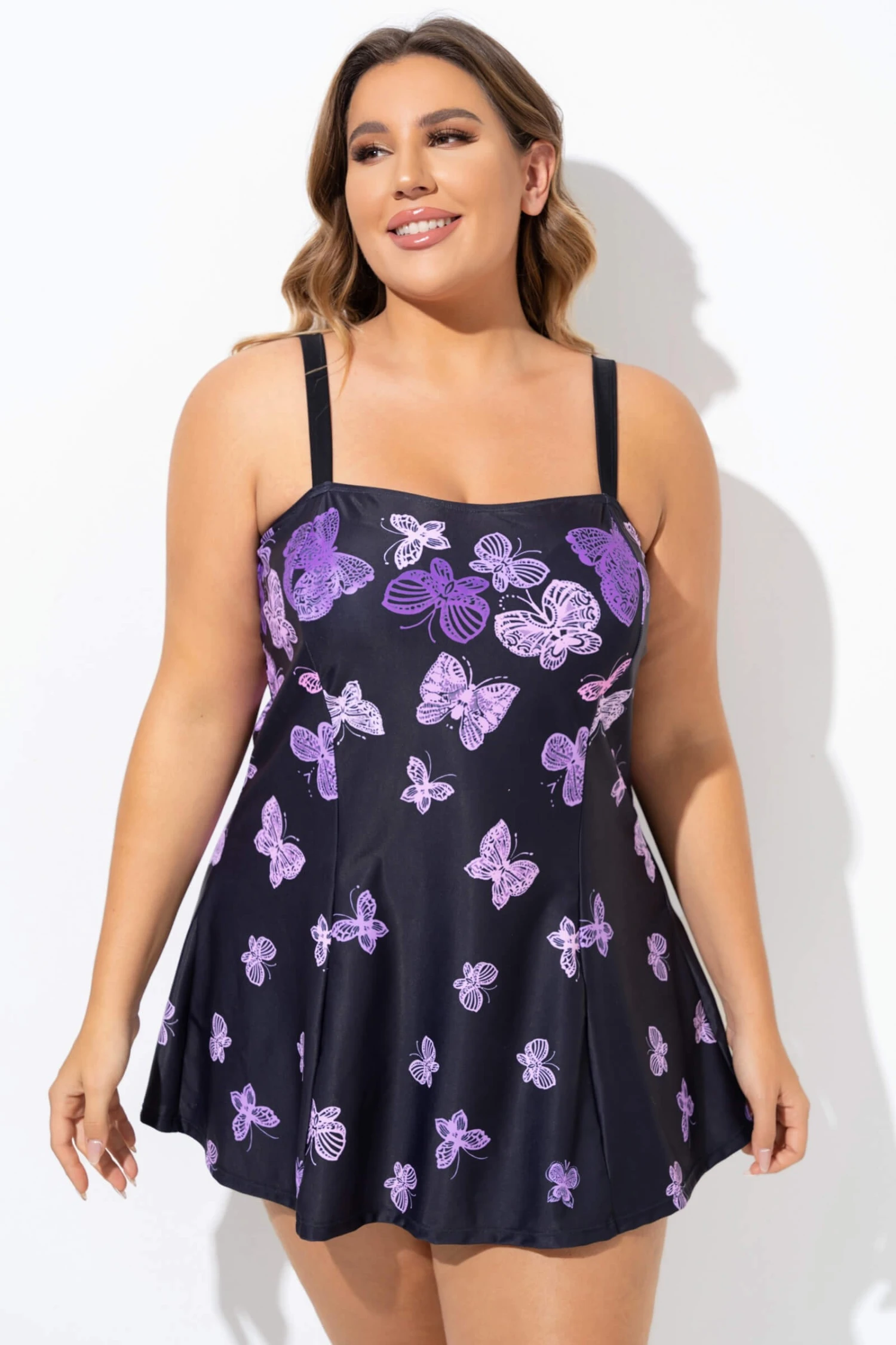 Elegant Ombre Butterfly Print Square Neck Swimdress - Image 3