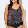 Black White Dot Loop Strap Blouson Tankini Top