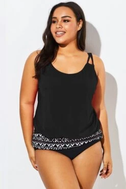 Black Scoopneck Tummy Control Tankini Top