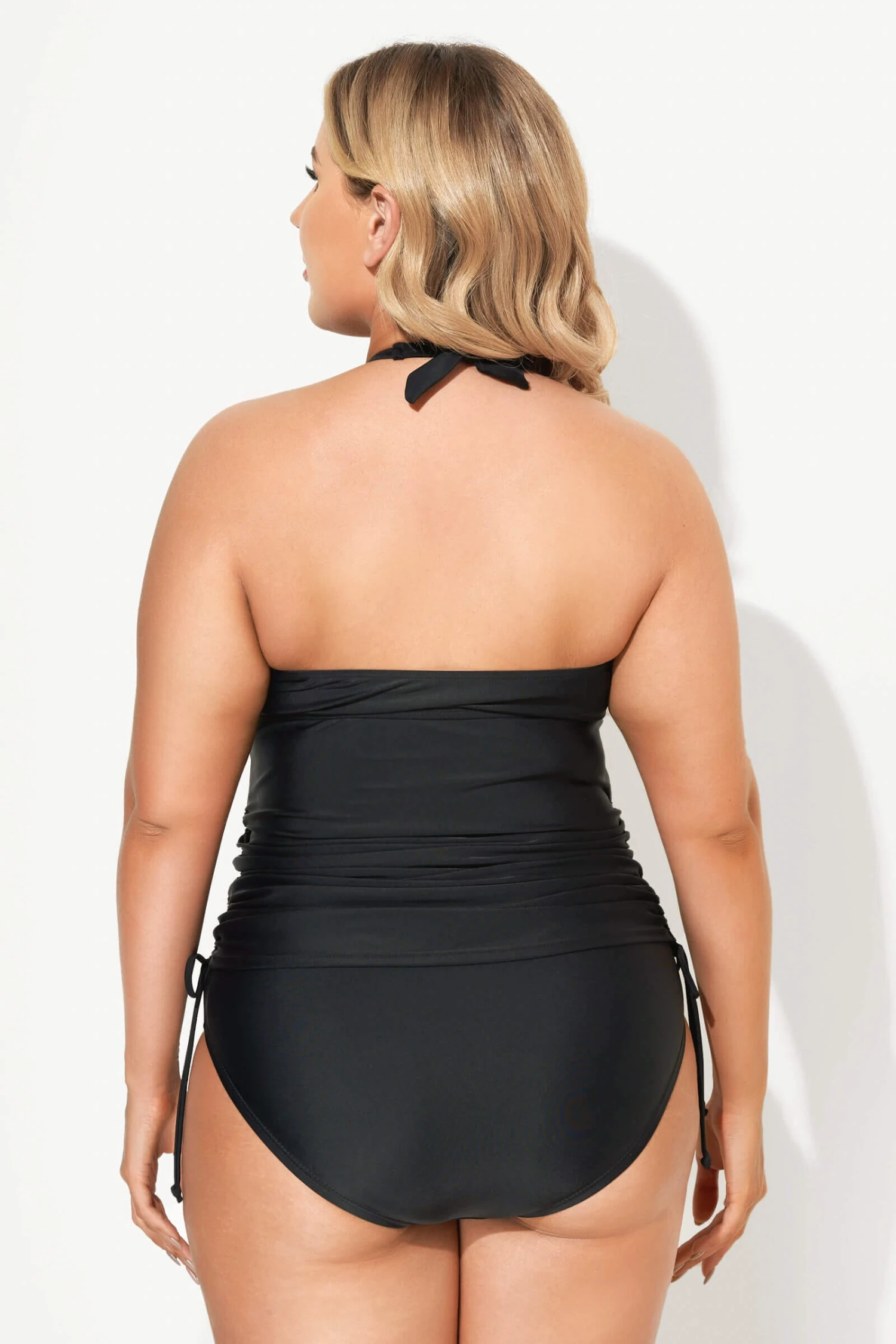 Black Deep V-Neck Self-Tie Plunge Tankini Set - Image 2