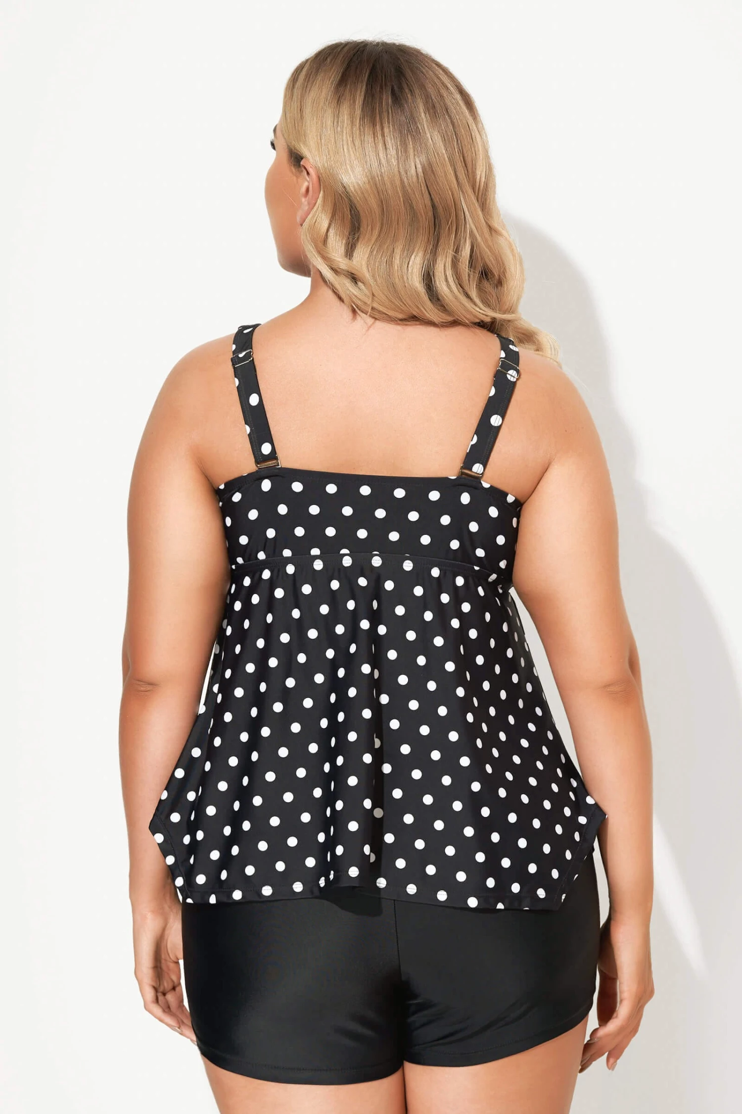 Black Dots Classic Handkerchief-Hem Tankini Top - Image 3