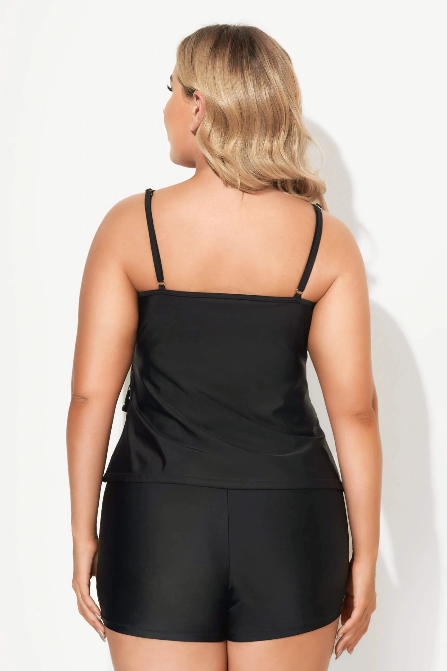 Black Dots Sweetheart Neck Tie Front Tankini Top - Image 2