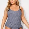 Black & White Stripe Side Tie V-Neck Tankini Top